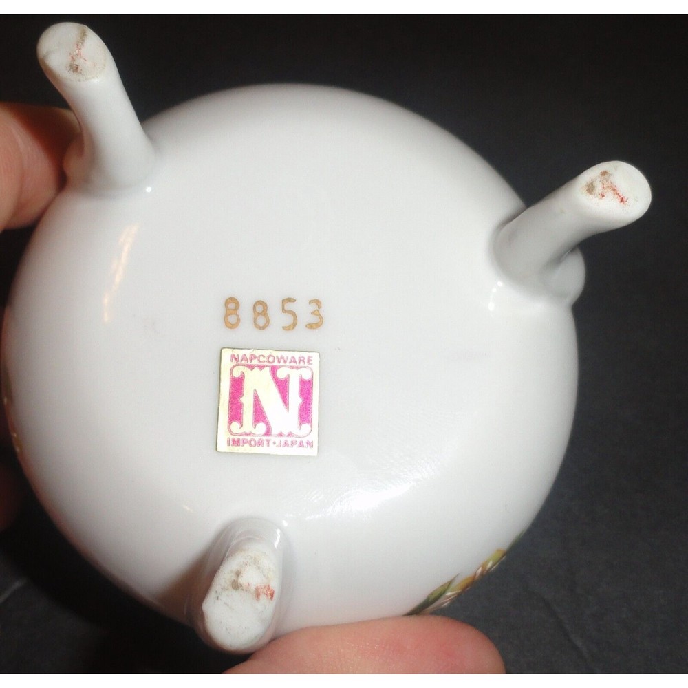 Vintage Napcoware Japan 2" Tall Rose Trinket Footed Jewelry Box with Hinged Lid - Picture 8 of 8